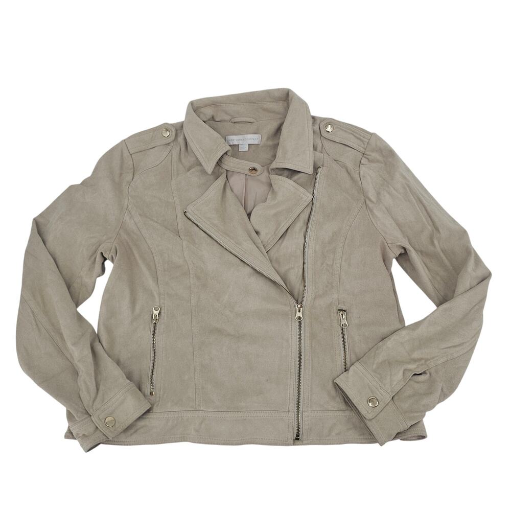 New York & Company Cream Beige Faux Suede Biker Moto Jacket Women's XL 2883